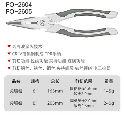 福冈釼老虎钳工业级多功能电工钢丝钳尖嘴钳斜嘴钳工具大全手钳子