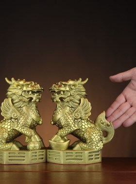铜麒麟摆件一对纯铜麒麟踩八卦财富麒麟H家居客厅办公室门口工艺