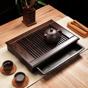 of9d迷鸡翅木茶盘储水式茶台黑檀茶海抽屉简约家用实木托盘小号长