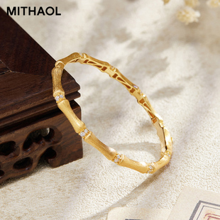 MITHAOL新中式古法拉丝竹节手镯女轻奢小众节节高升点钻手饰女款
