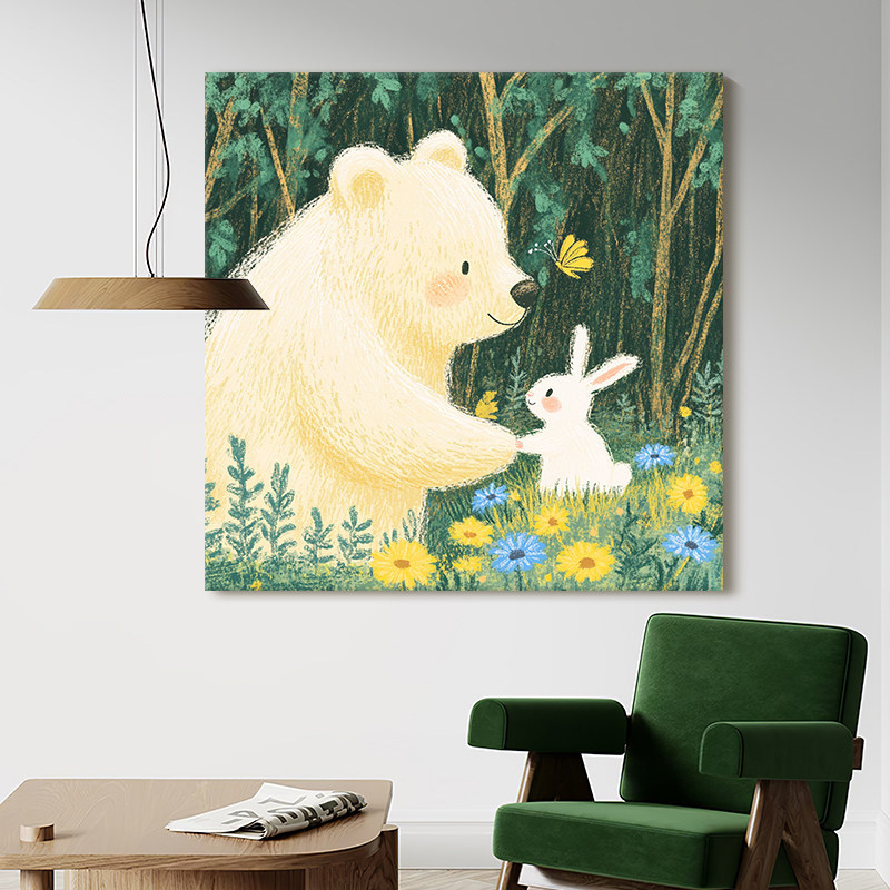 《我的好朋友》北欧风儿童房装饰画入户玄关壁画小众艺术客厅挂画