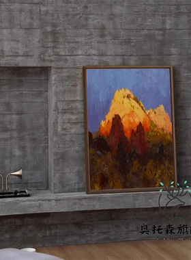 复古风《背靠金山》客厅装饰画好寓意玄关壁画中古风新中式挂画