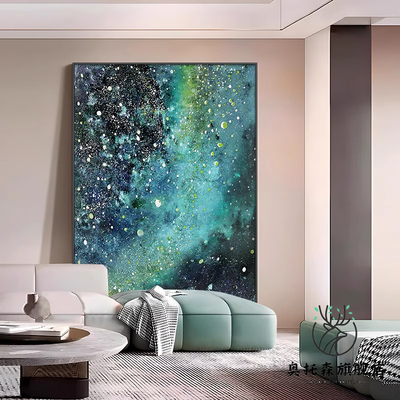 绿色星海沙发背景墙高级感装饰画肌理感客厅抽象玄关小众艺术挂画