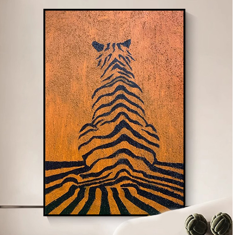 抽象橙色老虎装饰画小众艺术高级感客厅装饰画入户玄关墙壁摆挂画
