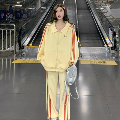 5206大码女装卫衣春夏纯色卫衣上衣休闲宽松卫裤两件套