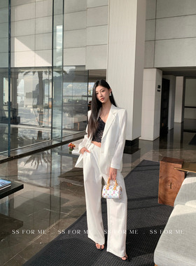 SS for me松弛老钱 法式亚麻西装外套女极简风莱赛尔休闲西裤套装