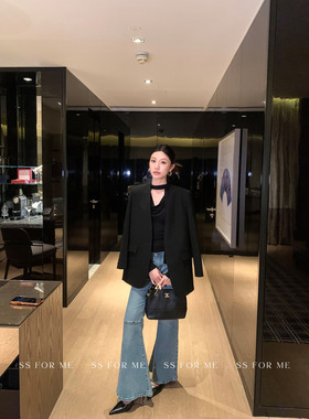 SS for me 老钱空间 黑色无领西装外套女松弛感通勤宽松休闲西服