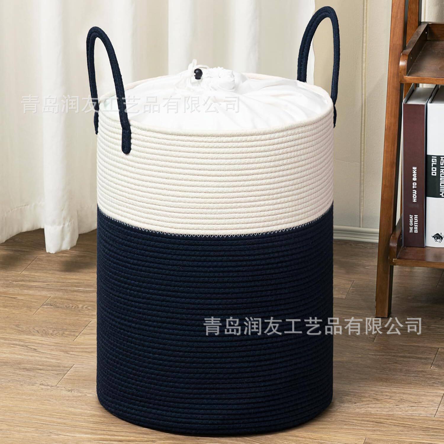 北欧风简约棉绳编织收纳筐大容量零食杂物整理储物篮置物篮脏衣篓
