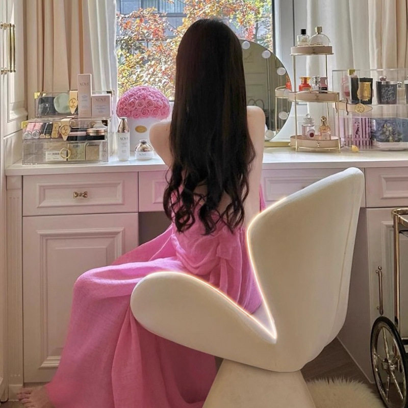 旋转梳妆凳天鹅椅沙发椅奶油风休闲椅美甲化妆衣帽间梳妆椅子