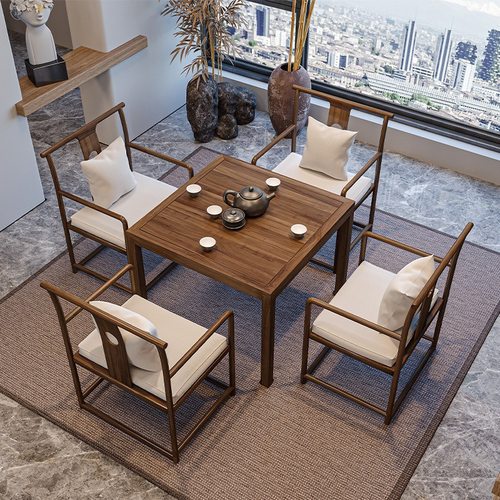 新中式实木茶桌椅组合四方桌正方形茶几桌八仙桌棋牌桌农家乐打牌