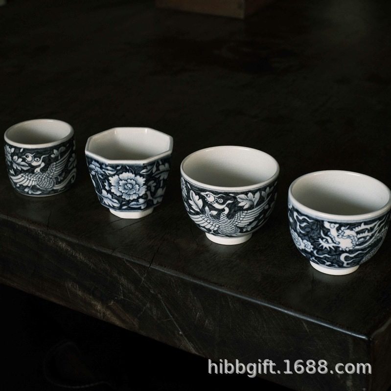 梵山堂茶杯龙年新款 苏打釉手绘青花和凤扳指杯 主人杯陶瓷杯批发