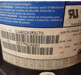 SRY752AE01  3相208-230V  60Hz压缩机