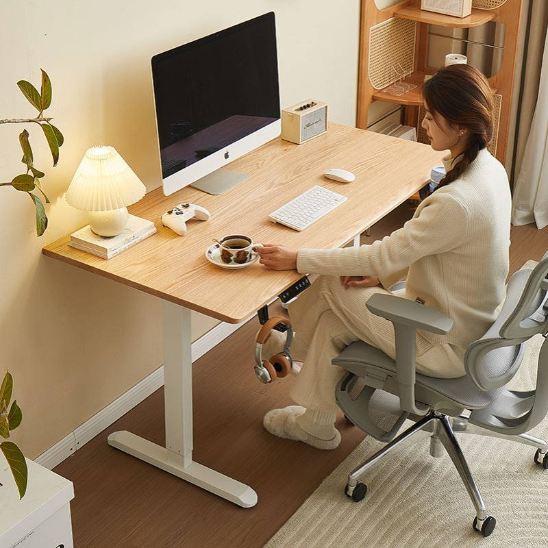 红橡木电动升降桌实木智能电脑桌可升降电竞桌子家用学习办公书桌