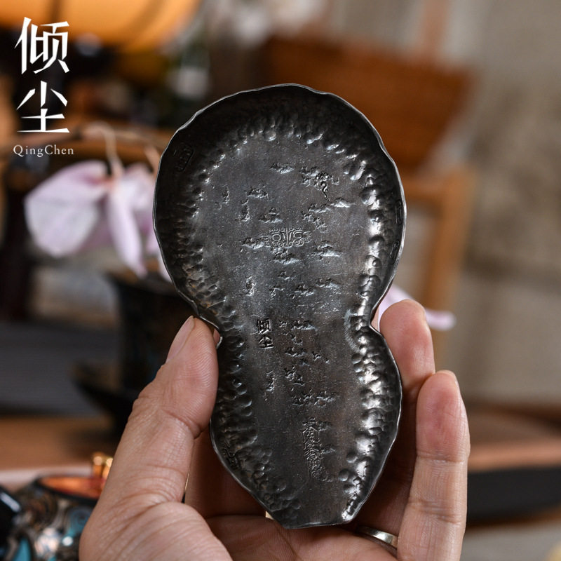福符锡茶则纯手工锤纹做旧茶荷 葫芦形纯锡茶斗 茶道配件足锡茶匙