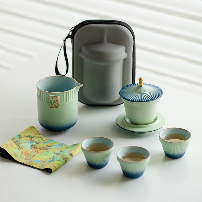 粗陶瓷快客杯宫廷古风一壶三杯旅游旅行茶具套装户外露营便携泡茶