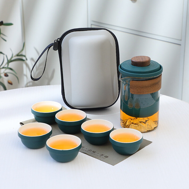 极速黑陶旅行茶具一壶六杯玻璃茶海户外便携易收纳快客杯陶瓷伴手