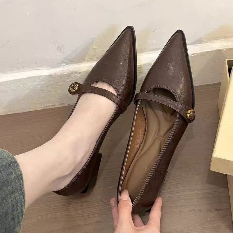 春季新款橡胶一脚蹬金属花玛丽珍