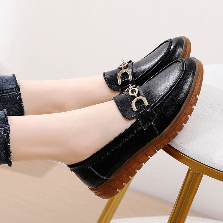 通勤风金属扣乐福鞋女一脚蹬平底软底防滑舒适罗马风格牛津底单鞋