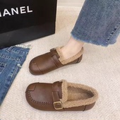 2025新款 豆豆鞋 女平底外穿加绒保暖懒人一脚蹬百搭软底休闲羊羔毛