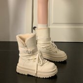 加绒保暖系带时装 韩版 厚底短筒雪地靴女2025冬季 靴女舒适防滑防水