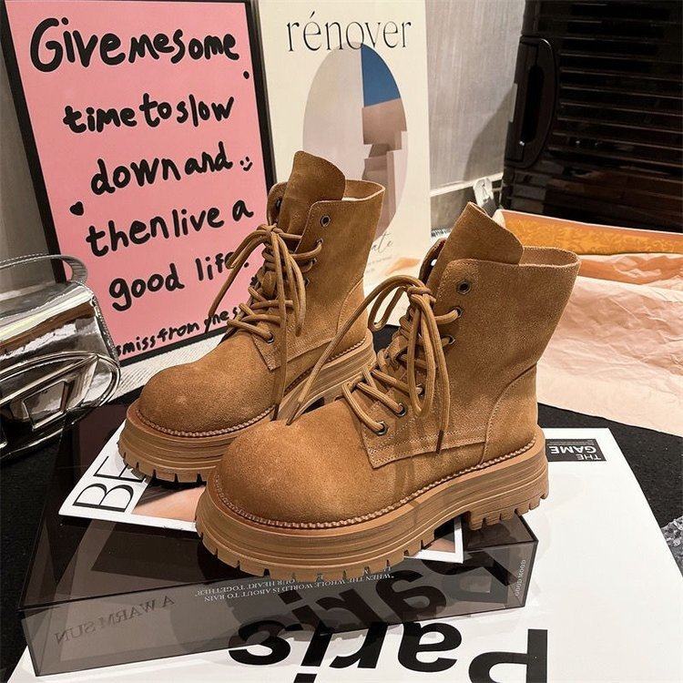 马丁短靴女2025新款气质时尚棕色