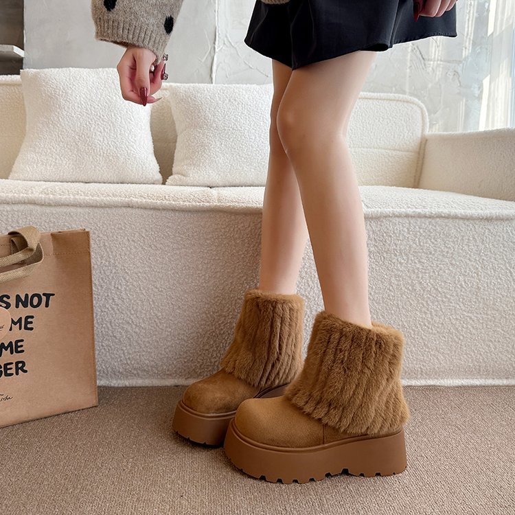 冬季保暖裤管靴防滑增高短靴女