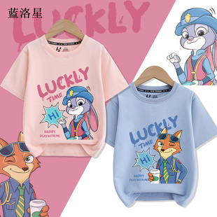 尼克朱迪短袖夏季亲子童装T恤洋气卡通上衣中小童男童宽松打底衫