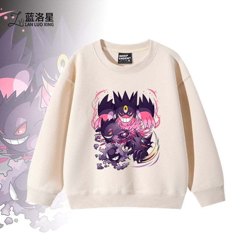 宝可梦耿鬼卫衣男童女童冬季加绒卡通印花春秋薄款中大童洋气童装