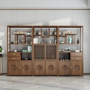 新中式榆木茶叶架实木多宝阁置物架隔断中式现代书架展示柜博古架