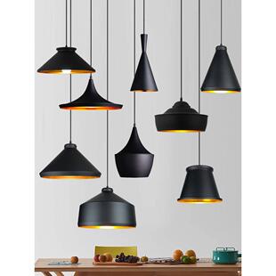 现代简约覆古工业风餐厅灯罩创意个性吧台黑色咖啡店餐馆乐器吊灯