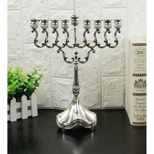 光明节大号9头金灯台欧式金属居家摆件餐厅浪漫蜡烛台以色列烛台