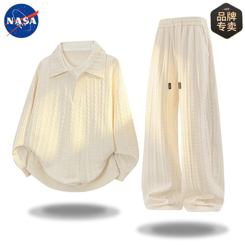 NASA品牌男士大码提花卫衣肌理感套装春秋季宽松高级感休闲两件套