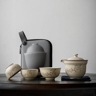 便携式 汝窑旅行茶具小套装 户外泡茶壶茶杯家用陶瓷快客杯一壶三杯