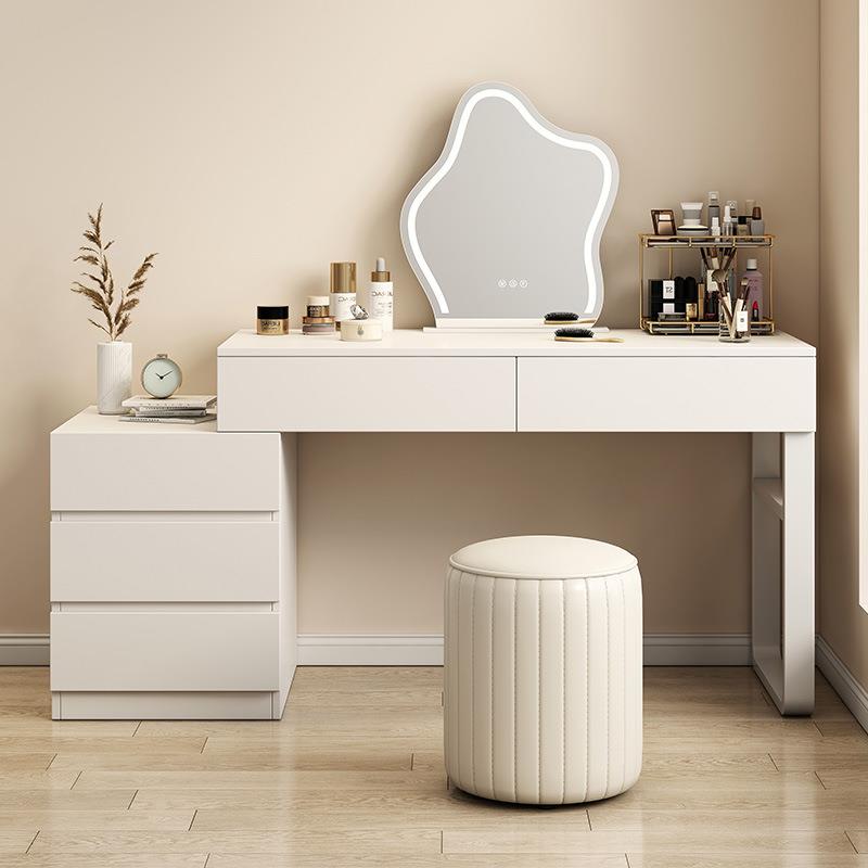 梳妆台斗柜一体可伸缩小户型简约卧室化妆桌奶油风化妆台收纳一体