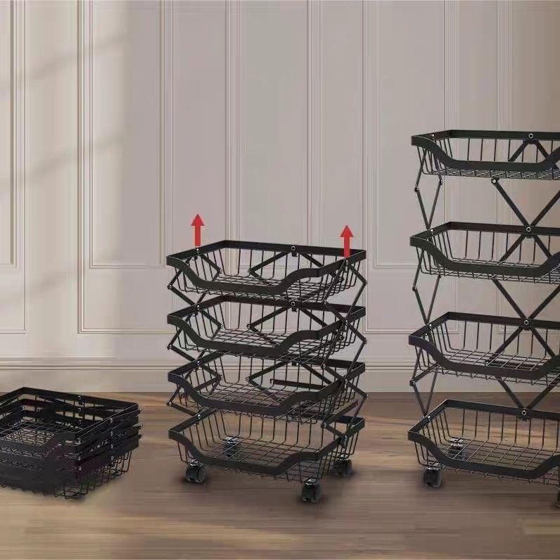 厨房折叠置物架水果家用果蔬蔬菜可折叠安装收纳落地移动多层放菜