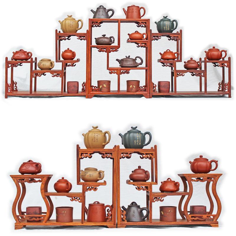 非洲花梨木博古架小号桌面台式多宝格茶杯紫砂茶壶展示架双层收纳