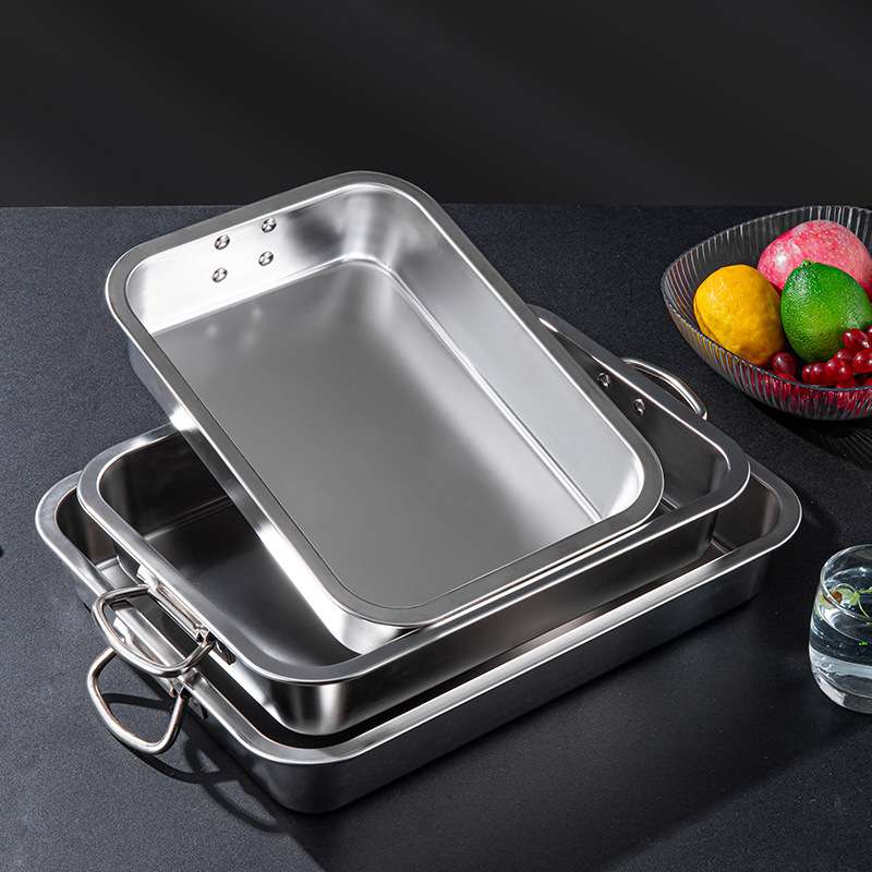 特厚不锈钢方盆长方形方盘带把手商用大号餐盆带提手猫砂盆炸锅盆