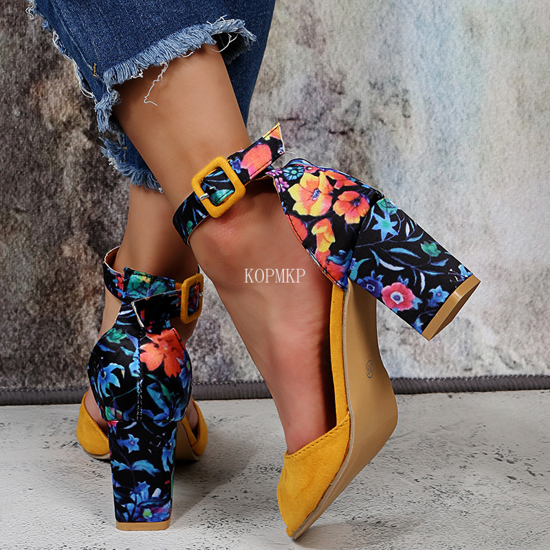 网红2022 New Fashion Women Yellow Flock Flower Color High He