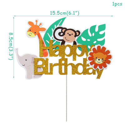 新品Boy Safari Birthday Cake Topper Zoo Monkey Lion Jungle