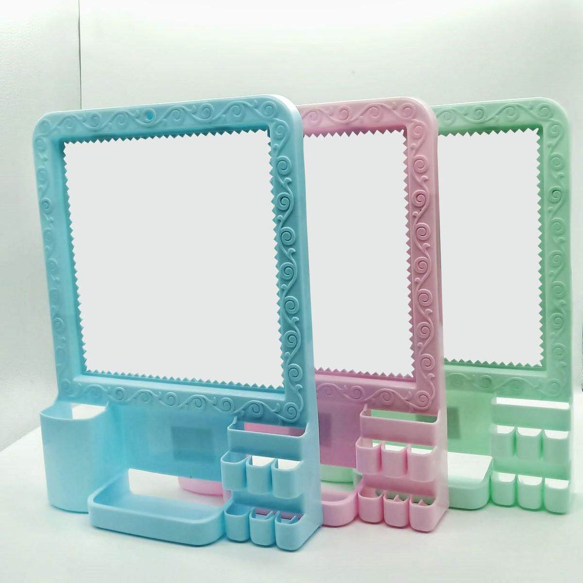 家用挂镜卫生间挂墙式免打孔镜简约塑料浴室置物梳妆台清新化妆镜