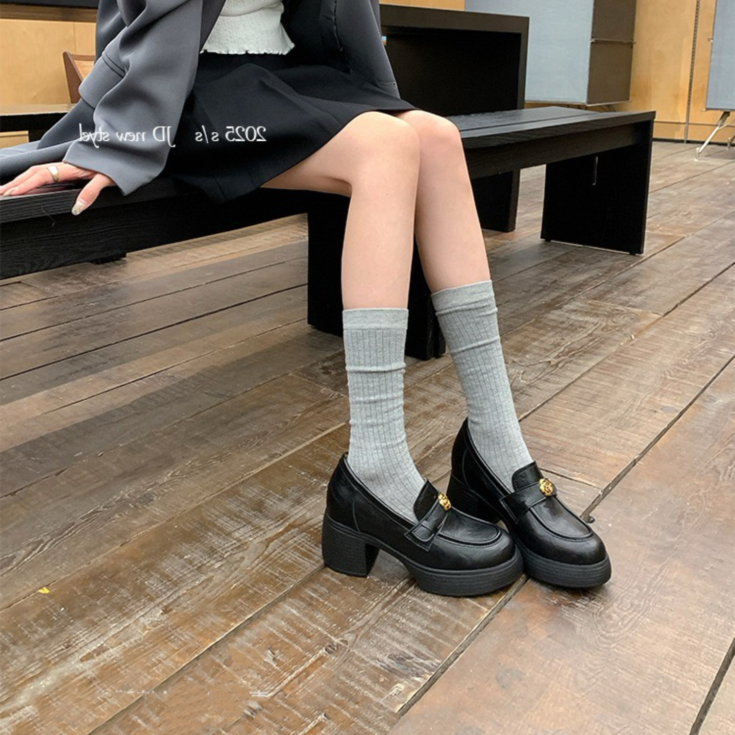 英伦风粗跟乐福鞋女黑色金属扣小皮鞋百搭玛丽珍单鞋2026春款通勤,女鞋,玛丽珍鞋,淘宝优惠券,粉丝福利购,淘宝优惠卷