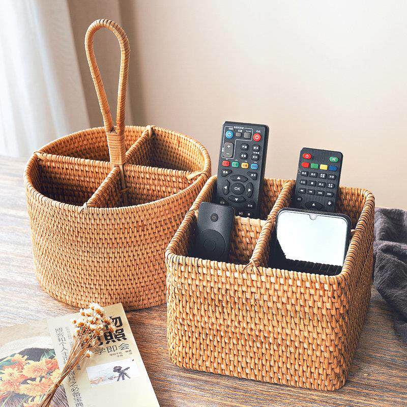 手工藤编桌面遥控器收纳盒子笔筒钥匙杂物收纳筐红酒化妆品储物盒