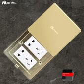 MSHML 地面插座全铜防水双五孔滑盖超薄家用地板插座 地插平推式