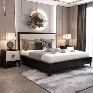 新中式床实木高脚床白蜡木主卧双人床大床高腿加高现代简约1米8床