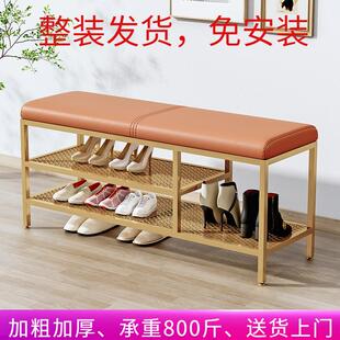 柜收纳架穿鞋 入户门口换鞋 架鞋 凳轻奢家用可坐式 凳 创意铁艺金色鞋