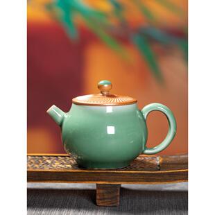 龙泉青瓷纯手工茶壶单壶中国覆古功夫茶具陶瓷家用跳刀小茶壶