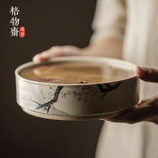 原土色草木灰釉手绘壶承双层蓄水带铜盖干泡台功夫茶具 格物齋