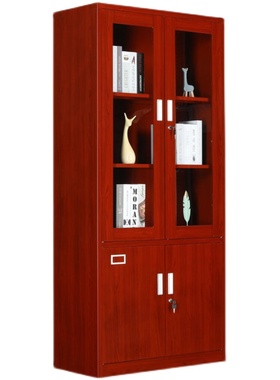 极速办公室c红色铁皮文件柜钢制玻璃对开门档案资料矮柜储物柜带
