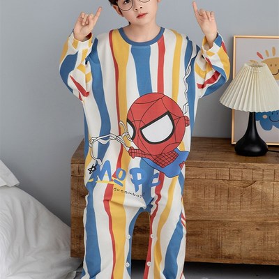 极速儿童连体睡衣春秋季薄款w纯棉男童一体式空调服男孩宝宝卡通