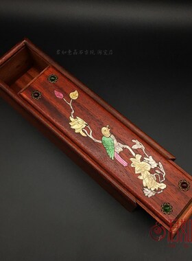 新品螺钿喜鹊枝头长方形首饰x发簪盒木盒小盒子 仿古木雕储物收纳